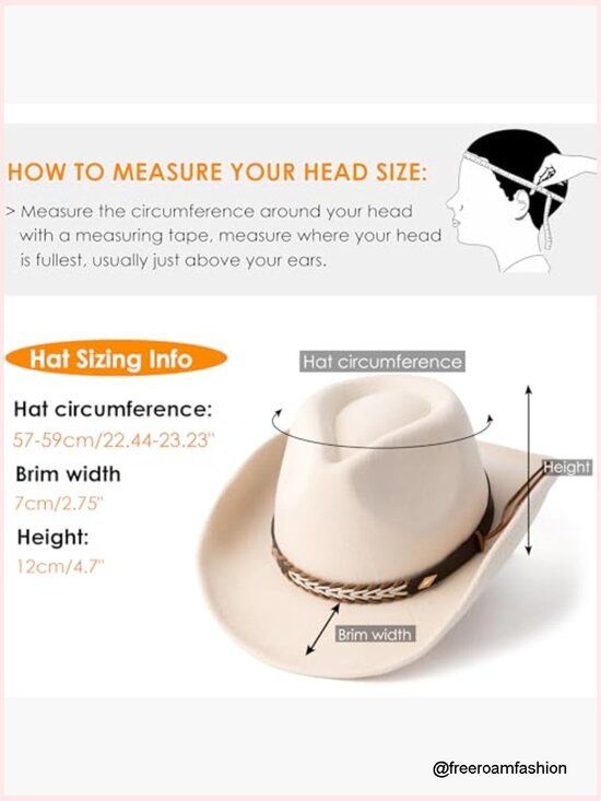Wide Brim Felt Cowboy Hat Unisex Adjustable Western Fedora